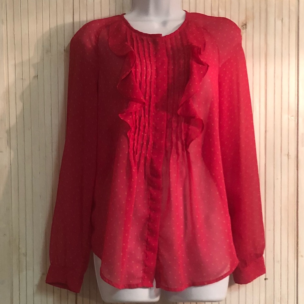 Loft Sheer Long Sleeve  Pink Blouse
